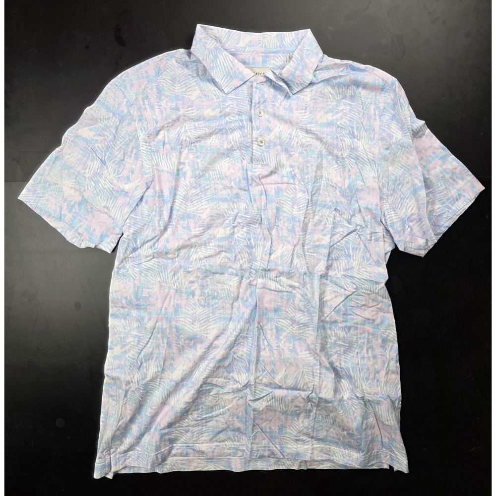 Bugatchi 8-Way Stretch Hawaiian Blue Palm Print Polo Men's Size Large